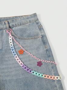 ROMWE Kawaii Pantalones de estilo hip hop de moda con cadena de resina de doble capa, pantalones de influencer de color arcoíris degradado, estilo punk con cadena desmontable, para verano, escuela, otoño, Halloween - Multicolor - Ver 1