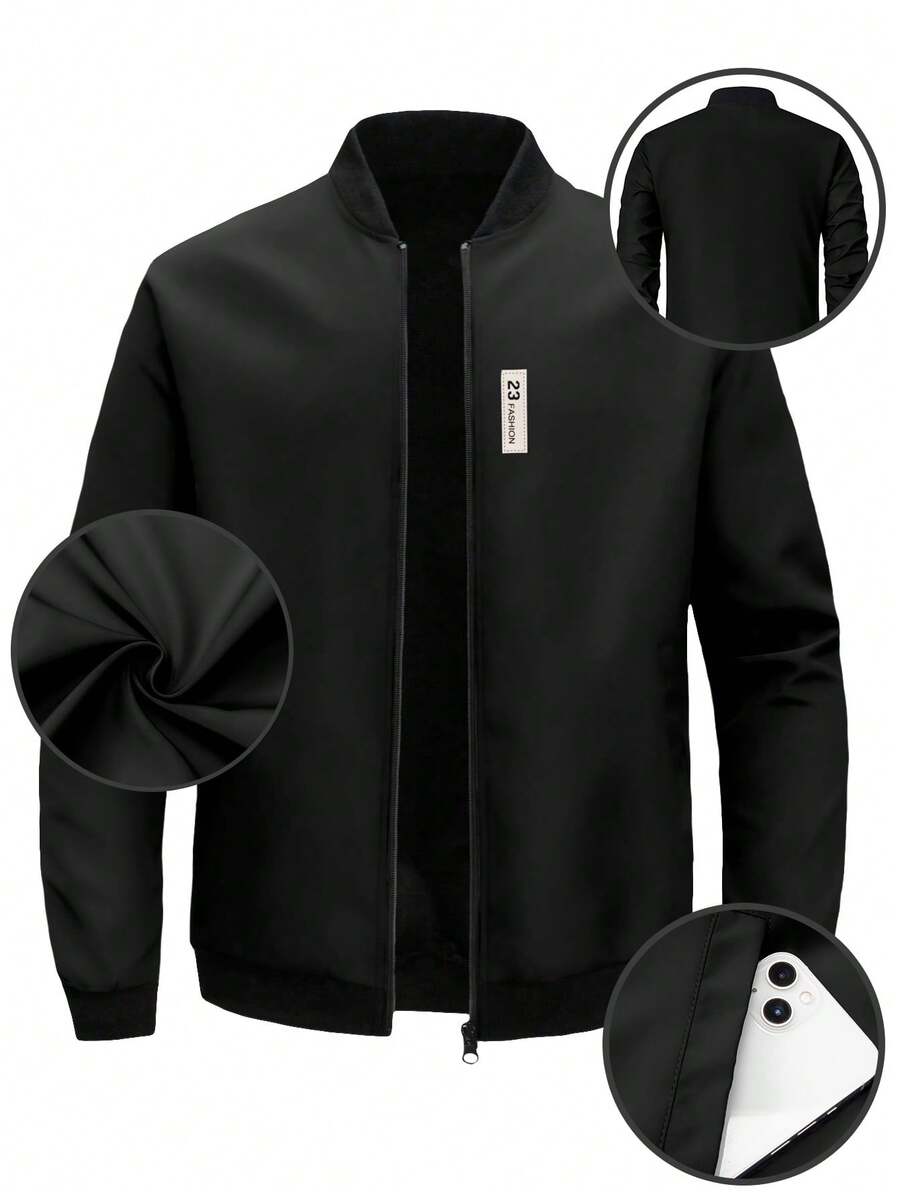 Manfinity Homme 男士休闲纯色夹克，秋季百搭 - 黑色 - 查看 1