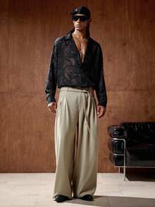 AKNOTIC Business Casual 男士梭织半透明镂空长袖休闲衬衫 - 黑色 - 查看 4