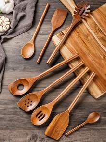 Haus Hana 1PC Premium Acacia Wood Spoon For Cooking,Non Stick Wooden Kitchen Utensil Set Heat-Resistant Wooden Spoons, Ladle, Turner,Perfect For Cooking Good Kitchen Cookware Set,Meet All Your Request For Cooking - Multicolor - View 3