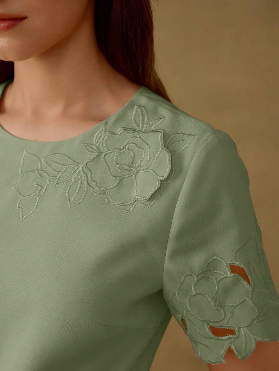 WOMEN'S FLORAL EMBROIDERY HOLLOW OUT WAIST TIE DRESS