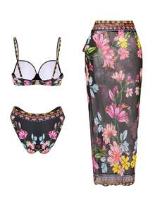 Swim Oasis Women's Sexy Push-Up Printed Bikini Set + Matching Mesh Skirt, Spring/Summer - Multicolor - View 2