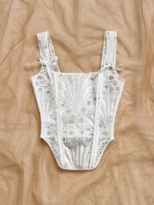Soleia Bow Decor Solid Color Sheer Camisole,Summer Top - White - View 3