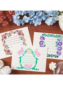 4 piezas Juego de plantillas caladas con diseño de flores y sueños PET | Suministros DIY para pintura en aerosol y diarios a través de fronteras - Conjuntos - Ver 10