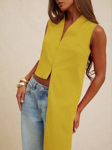 NYA SZN Top Sleeveless Drape Detail Flowy Modest Business Casual Everyday Basic Pleated Church Cute Basic Summer Fall Suitable For Commuting For Women - Yellow - View 6
