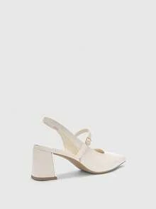 CUCCOO BIZCHIC Women Shoes Women's Pointed Thick Medium Heel Beige Slingback Women's High Heel Shoes Stylish And Comfortable Commuters Business Versatile Women's Slingback Shoes Spring Shoes - Off-white PU - View 9
