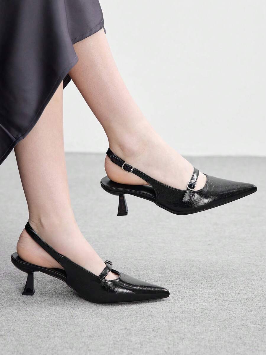 CUCCOO BIZCHIC Vintage Black Pointed Toe Sandals, Women's Fashion Hollow-Out Strap High Heel Shoes, Suitable For Commuting - Black - View 1