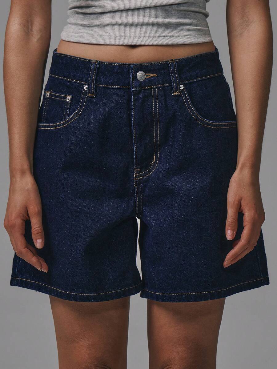 MUSERA Mid Thigh Mom Denim Shorts Basics Autumn Fall Cute Streetwear Going Out Casual Core Denim Spring Summer - Navy Blue - View 1