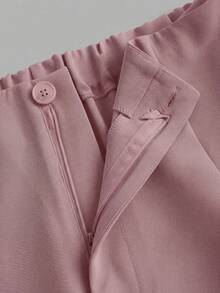 SHEIN PETITE CURVE 大码休闲百搭纯色阔腿裤 - 粉色 - 查看 3