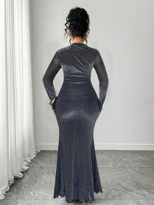 Elenzga Plus Size Women Elegant Sexy Mermaid Long Sleeve Dress, Spring/Summer - Black - View 2