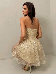 SHEIN Glamour Women's Sequin Decor Fashionable Bandeau Mini Dress - Gold - View 2
