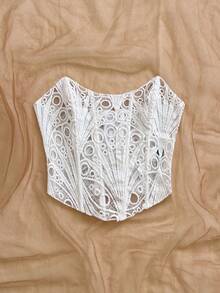 Soleia Spring/Summer New Casual Vacation Western Beach Wedding Guest Attire Graduation Brunch, St. Patrick's Day Spring Break Easter Music Festival Elegant Boho Tropical Backless Romantic Valentine's Day Wedding Season Date Lace Texture White Tube Top For Women - White - View 5