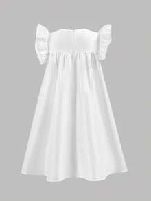 Firerie Kids Tween Girl Luxurious Elegant Textured Jacquard A-Line Dress With Bow Front - White - View 5