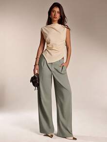 Avantive Quần ống rộng màu trơn đơn giản cho nữ Quần dài công sở giản dị cho nữ Quần áo mùa thu cho nữ Quần áo mùa đông cho nữ Quần áo Halloween Giáng sinh cho nữ Quần áo thanh lịch khi đi chơi Trang phục mùa thu trang trọng Quần váy cho nữ Quần sang trọng khi đi chơi cho nữ - Màu be - Xem 4