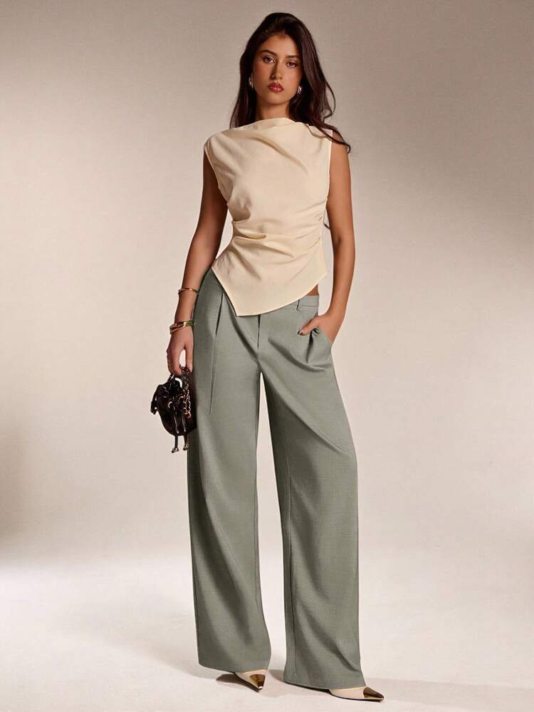 sage green dress pants womens Avantive Women's Wide Leg Pants,Business Casual Corporate Work Slacks,Elegant Slant Pocket Chic Formal Autumn Winter Clothes For sage trousers outfit