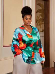 Maweii Chemise à manches longues oversize avec imprimé contrasté - Multicolore - Voir 4