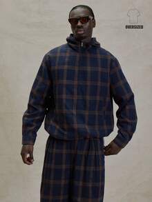 Musero Oversized Checkered Long Sleeve Hoodied Bungee Cord Jacket Flannel Top Winter Essentials - Multicolor - View 2