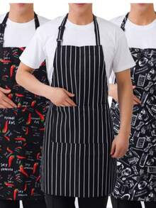 1/2pcs Striped Pattern Apron, Unisex Adjustable Bib Apron With 2 Pockets, Men & Women Cooking Kitchen Apron, Fabric Resistant To Oil Stains, Suitable For Cooking, Baking, Gardening, Restaurant, Kitchen Use - Black - View 1