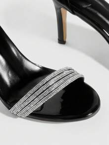 CUCCOO SZL Women's Pointed Toe High Heel Black Rhinestone Strap Ankle Strap Sandals, Fashionable Elegant Sexy For Party, Banquet, Date Spring Shoes - Black - View 5