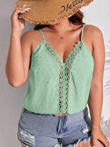 SHEIN Frenchy Plus Size Casual Solid Color Hollow Out Camisole - Mint Green - View 1