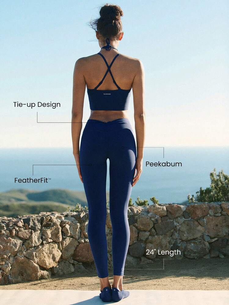 24" FeatherFit™ City Steps Buttery-Soft Sweat-Wicking Adjustable Drawstring Waist Peekbum Design No Front Seam Leggings Low Impact Yoga Pilates Studio Daily Active Wear