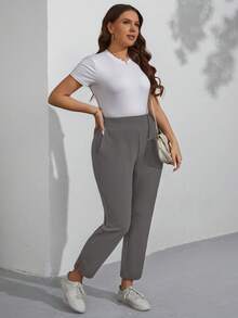 SHEIN LUNE Plus Size Women's Casual Commuter Pants - Grey - View 3