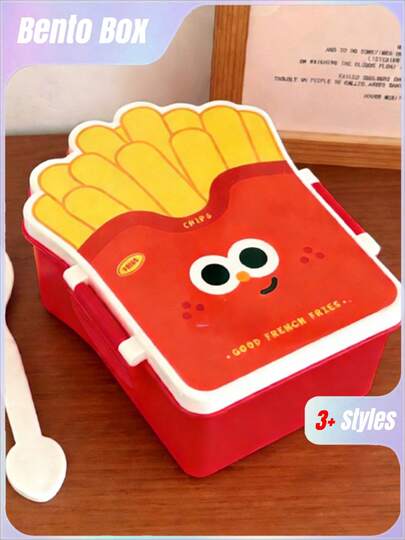 1pc Fast Food Style Divided Lunch Box With Utensils, Fresh-Keeping Bento Box For Office Workers