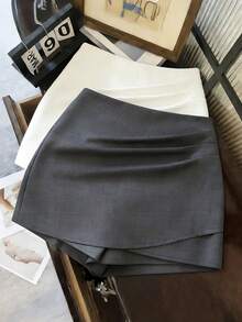 Franclia Falda corta plisada en A de color gris para mujer, ideal para ir al trabajo, uso diario y commuting. Falda asimétrica, falda de oficina, falda de trabajo, falda gris, ropa de trabajo para mujer, falda Y2K, falda de lana, falda lisa, falda formal para dama, minifalda, falda de oficina para mujer - Gris - Ver 1