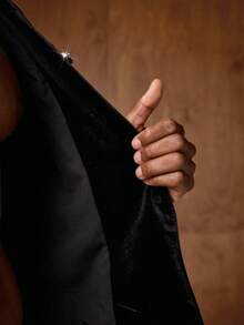 AKNOTIC Business Casual Men's Woven Casual Loose Fit Long Sleeve Cropped Suit Jacket - Black - View 8