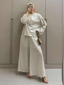 DAZY 2pcs/Set Women Striped White Loose Top And Casual Pants - White - View 7