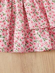 SHEIN 2pcs Tween Girls Fitted Casual Ditsy Floral Ruffle Hem Camisole & Mini Skirt Set - Multicolor - View 3