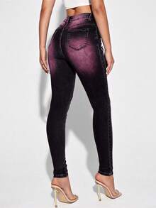 EMERY ROSE Jeans ajustados informales con bolsillo de color contrastante y desgastados - Negro - Ver 2