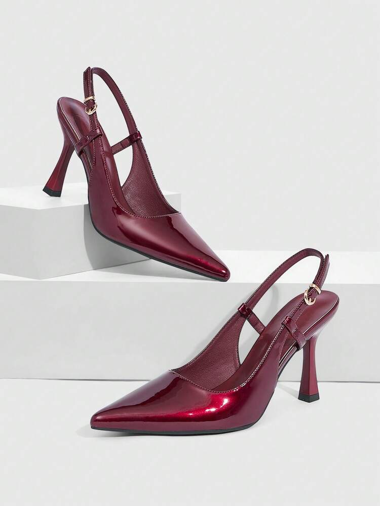 CUCCOO SZL Women Shoes Pointed Thin High Heel Burgundy Back Strap Slingback Women's High Heel Shoes Simple Elegant Fashion Sexy Party Banquet Women's High Heel Shoes Women's Shoes Spring Shoes