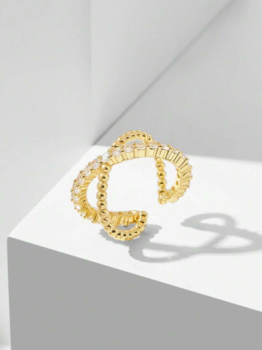 MOTF PREMIUM PRE-18K镀金十字架双层简约白钻戒指 - 白色 - 查看 2