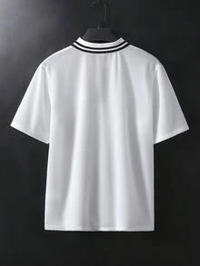 SHEIN 一件青少年男童绅士风白色领刺绣时尚短袖polo衫，绅士套装，商务优雅校园派对日常休闲外套，简约优雅风格 - 白色 - 查看 2