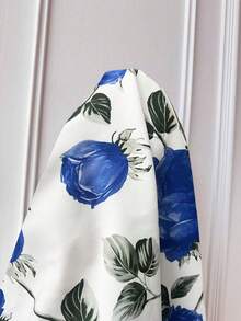 Xyvia 女士印花重叠V领短袖优雅连衣裙长款女装 - 藍色 - 查看 4