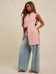 NYA SZN Top sin mangas con detalle de drapeado, fluido, modesto, de negocios, casual, básico, plisado, de iglesia, lindo, básico, elegante de otoño e invierno, adecuado para atuendos de oficina para mujeres - Rosado Sandía - Ver 5