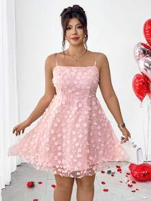 Elenzga Elegantes kurzes Kleid in Große Größen für Damen, mit gewebter Stickerei, Mesh-Lagen und Blumenmuster, Pink - Pink - Übersicht 11