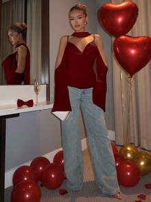 Glamine Charm 优雅纯色吊带无袖雪纺上衣 - 紅色 - 查看 3