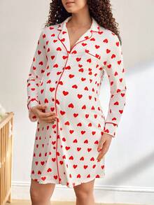 Comfortable, Casual, Homewear, Soft, Heart Design Maternity Pajama Set - Multicolor - View 3