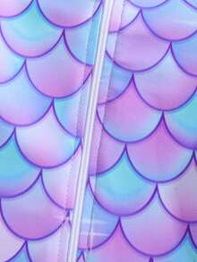 Cozy Pixies Traje de baño de una pieza con estampado de escamas de sirena, mangas raglán y volantes para bebé niña - Rosa - Ver 4