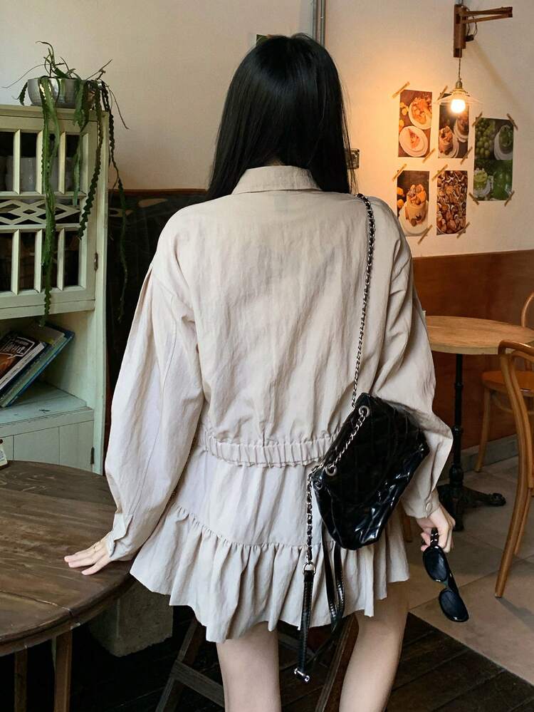 2pcs Women's Sweet & Casual Outfit Set, Long Sleeve Elastic Waist Short Jacket With Bow Decor & Mini Skirt