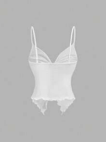 SHEIN MOD 女士纯色吊带扭结荷叶边下摆时尚夏季无袖背心 - 彩色 - 查看 8
