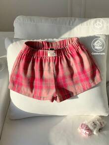 CovetEZ Women's Letter Printed Elastic Waist Patch Casual Shorts, Non-Stretch - Pink - View 4