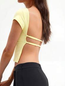 SHEIN EZwear Camiseta corta sin espalda de color liso - amarillo ganso - Ver 5