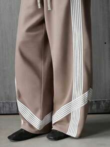 NEON BLANC Men's Hoodie And Trousers, Sporty Style, Striped Design, Loose Fit, Street Style. - Khaki - View 5