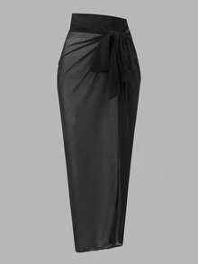 Swim Oasis 2026新款春假两件套椰树印花泳衣+网纱沙滩裙度假波西米亚风节日造型 - 黑與白 - 查看 5