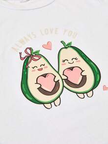 Loomlin Cotton Women Cute Avocado Pattern Sleep Tee + Long Pants Pajama Sets - Green - View 6