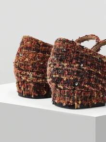 Mnmlis Giày Mary Jane bằng len đơn giản, thời trang, gót thấp, mũi nhọn, kiểu Pháp, dành cho nữ. - Màu nâu đỏ - Xem 5