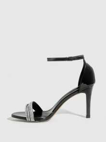 CUCCOO SZL Women's Pointed Toe High Heel Black Rhinestone Strap Ankle Strap Sandals, Fashionable Elegant Sexy For Party, Banquet, Date Spring Shoes - Black - View 4